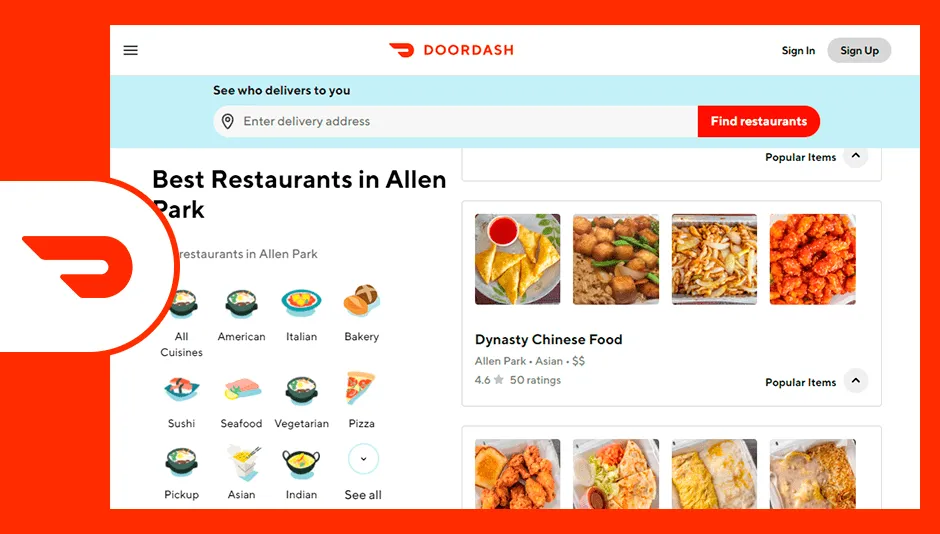Sitio web de Doordash