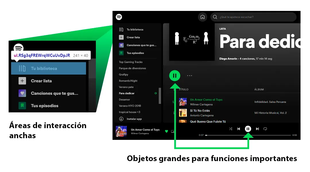 Ley de Fitts ejemplo Spotify