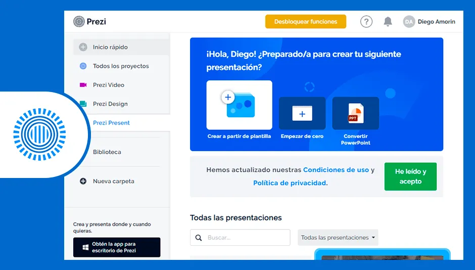 Sitio web de Prezi
