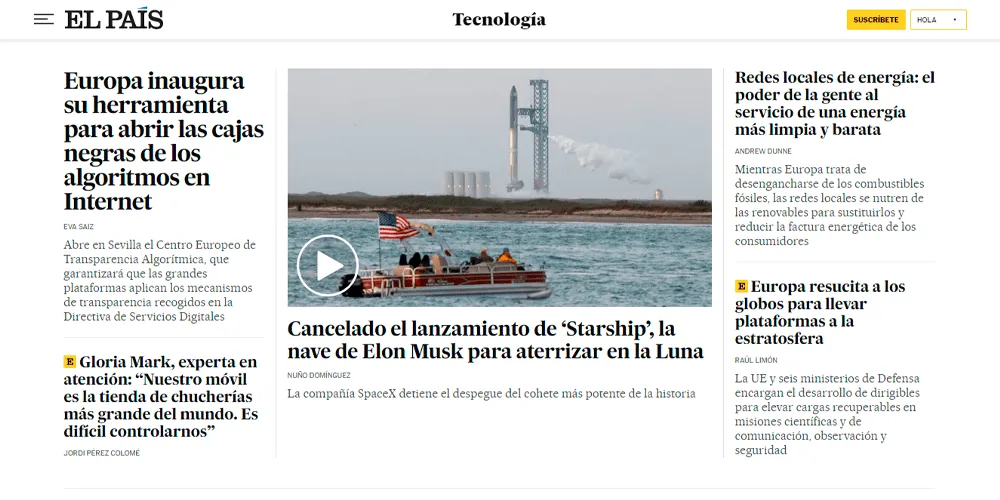 Sección principal de noticias del periódico online El País El Pais tecnología